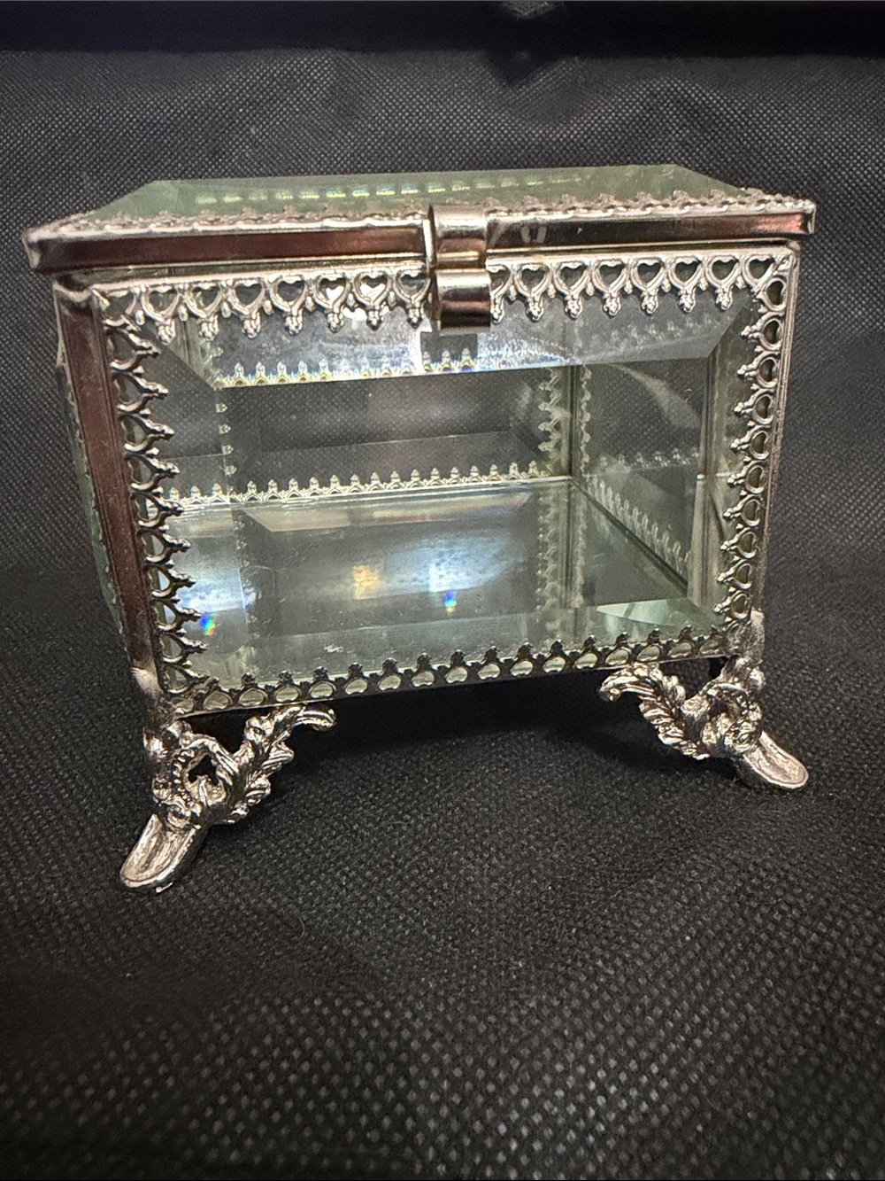 Vintage Nicole Miller Small beveled glass and metal trinket box/keepsake